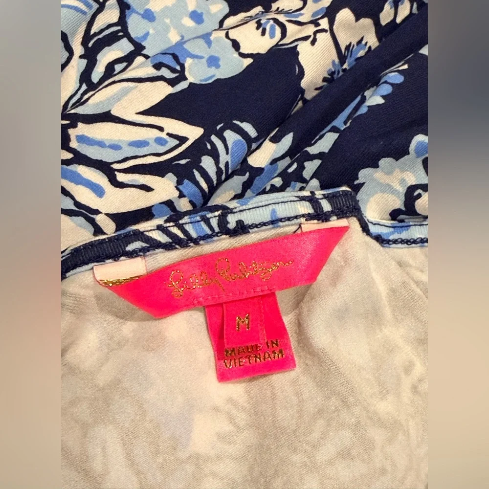 Lilly Pulitzer Riza Long Sleeve Dress Romper Low Tide Navy Bouquet All Day Sz M - Picture 10 of 12